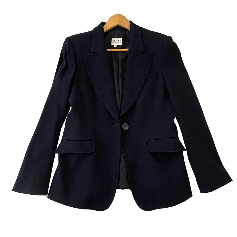 Armani Collezioni Dark blue blazer in textured jersey Size 42 medium